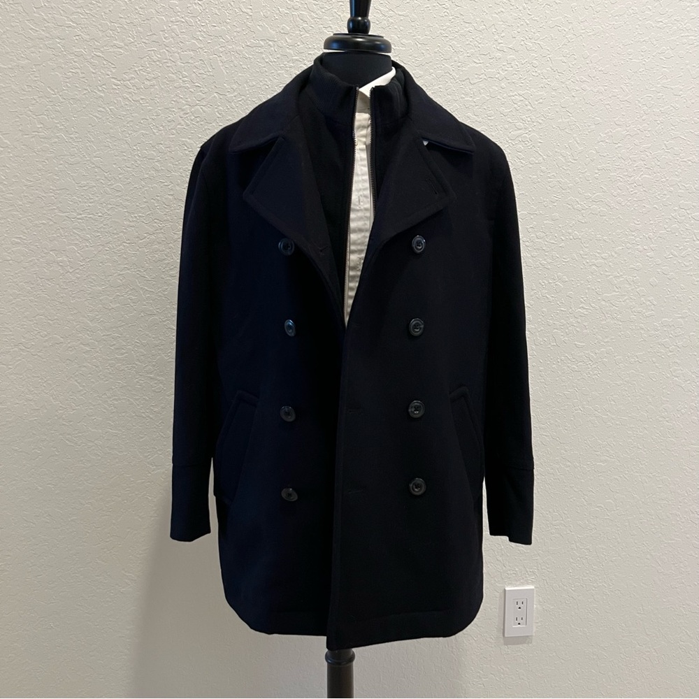 NWOT Joseph Abboud Men's Wool blend Black Peacoat Sz L coastal Winter - Picture 5 of 14